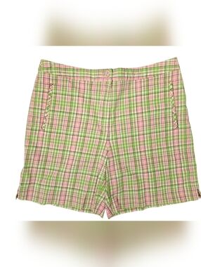 LIZ CLAIBORNE Lizgolf 'Audra" Pink & Green Plaid High Rise Shorts | SZ 12
